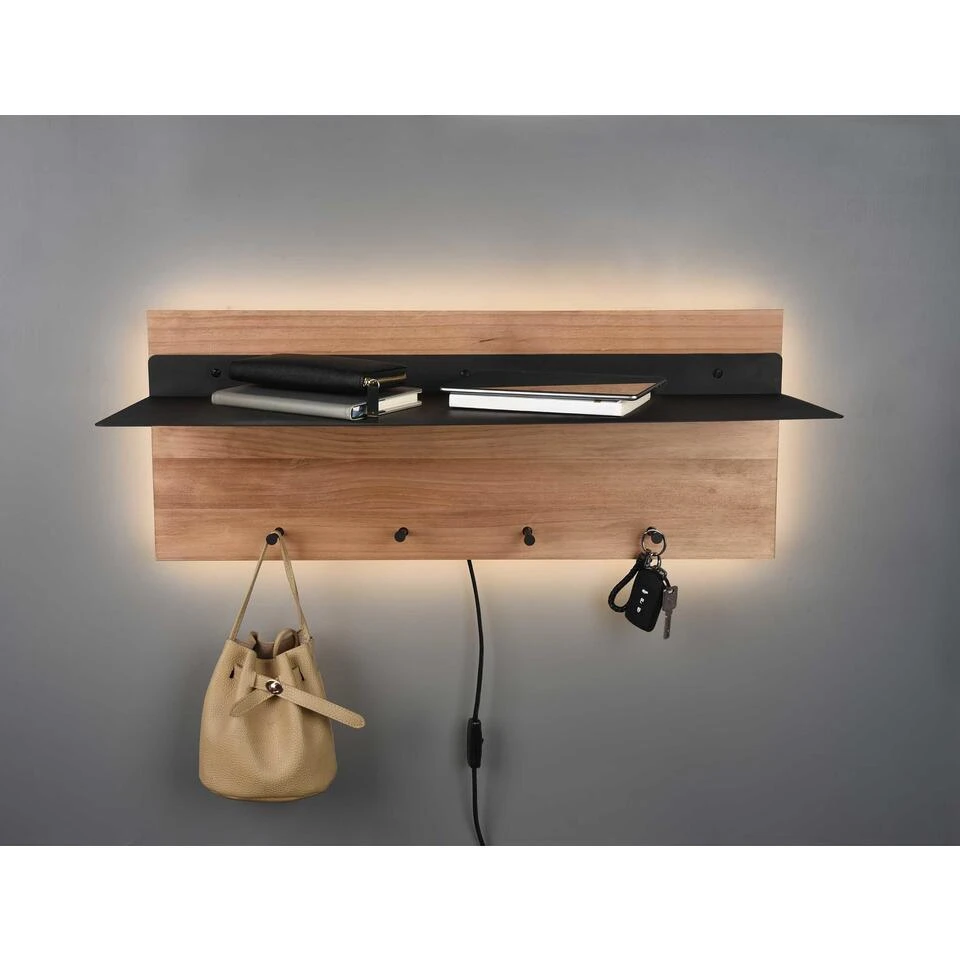 Trio Leuchten Kapstok Romy LED - 75 X 30 Cm - 4 Haken + Plank - Hout - Afbeelding 3