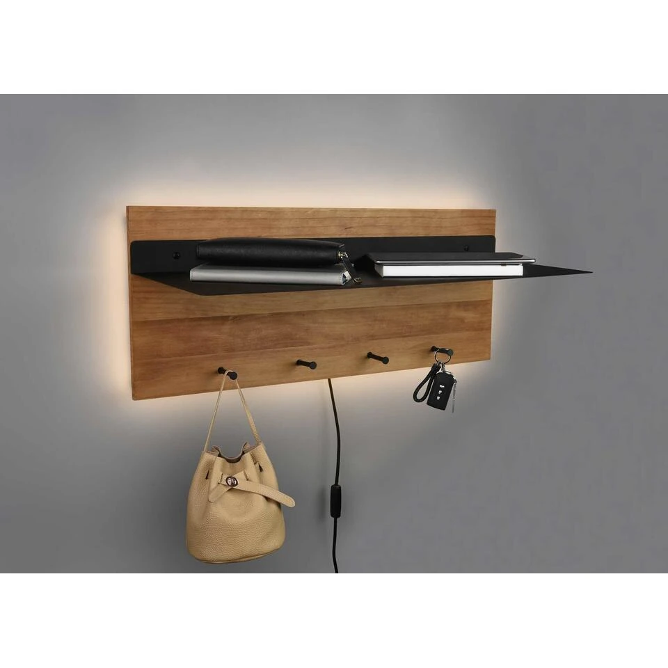 Trio Leuchten Kapstok Romy LED - 75 X 30 Cm - 4 Haken + Plank - Hout