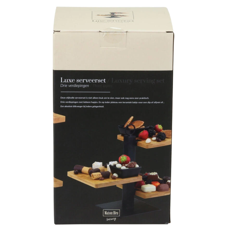 Maison Bleu Etagere Serveerplateau - 3 Laags - Bamboe - 14 X 26 Cm - Afbeelding 3