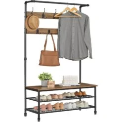 O'DADDY® Kapstok Staand - Schoenenrek - 23 Haken - 100x41x182 - Bruin