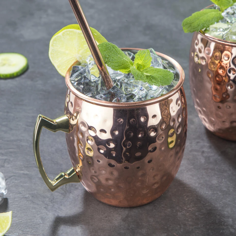 HI Set Van 2x Cocktailbekers/cocktailglazen Moscow Mule 500 Ml Met Drinkrietjes - Afbeelding 3