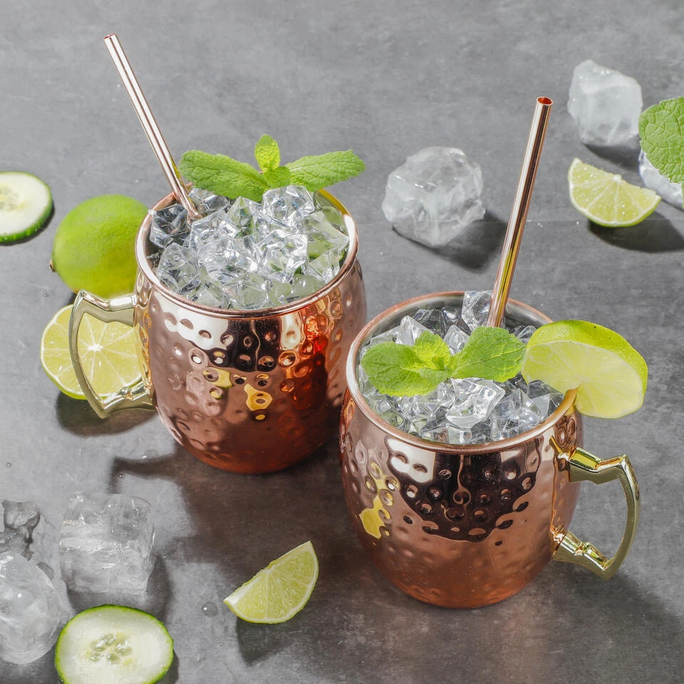 HI Set Van 2x Cocktailbekers/cocktailglazen Moscow Mule 500 Ml Met Drinkrietjes - Afbeelding 4