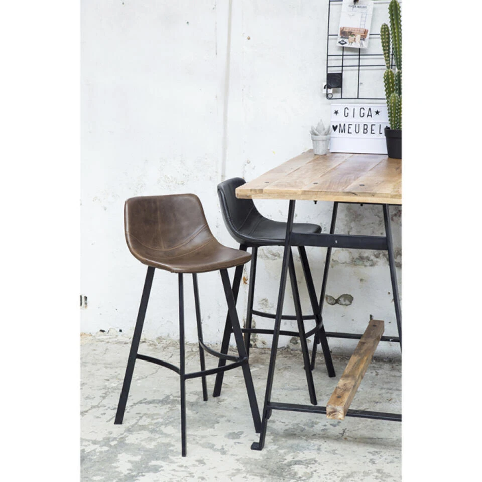 Barkruk Donkerbruin - Zithoogte 73cm - Metaal & PU Leer - Barkruk Hugo - Giga - Afbeelding 3