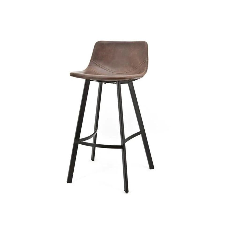 Barkruk Donkerbruin - Zithoogte 73cm - Metaal & PU Leer - Barkruk Hugo - Giga