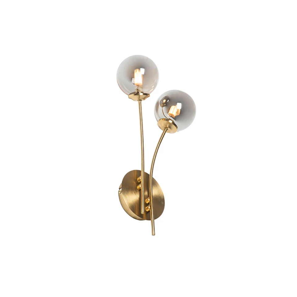 QAZQA Moderne Wandlamp Goud 2-lichts Met Smoke Glas - Athens