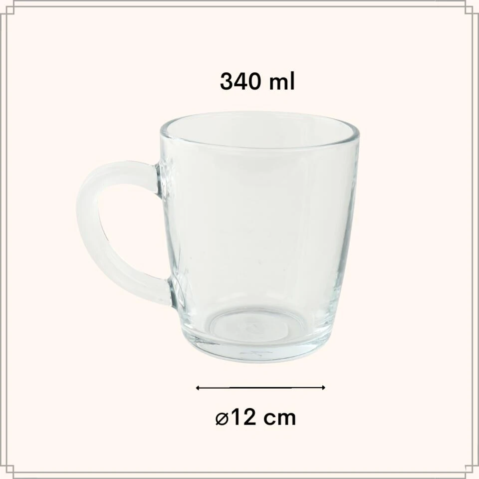 OTIX Theeglazen Met Oor Koffiemok 340ml Glas Hittebestendig Koffiemok - Afbeelding 3