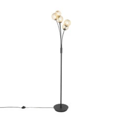 QAZQA Moderne Vloerlamp Zwart Met Goud 5-lichts - Athens Wire