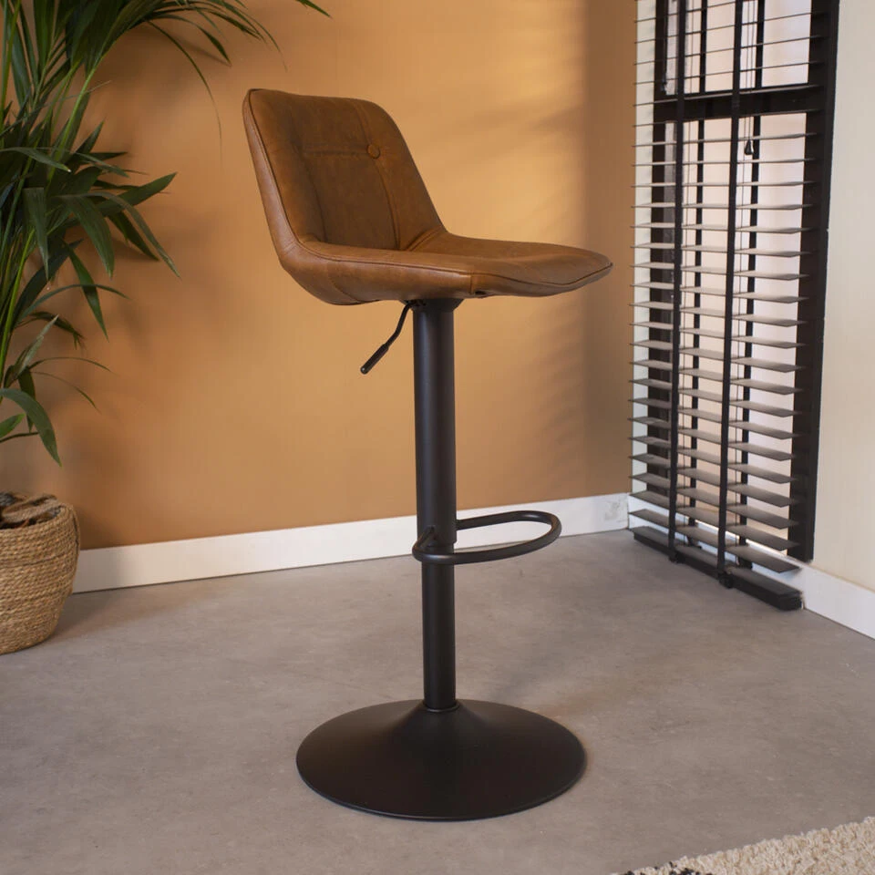 Industriƫle Barkruk Jason Cognac - Zithoogte 59 Cm - Kunstleder - Bruin - Afbeelding 2