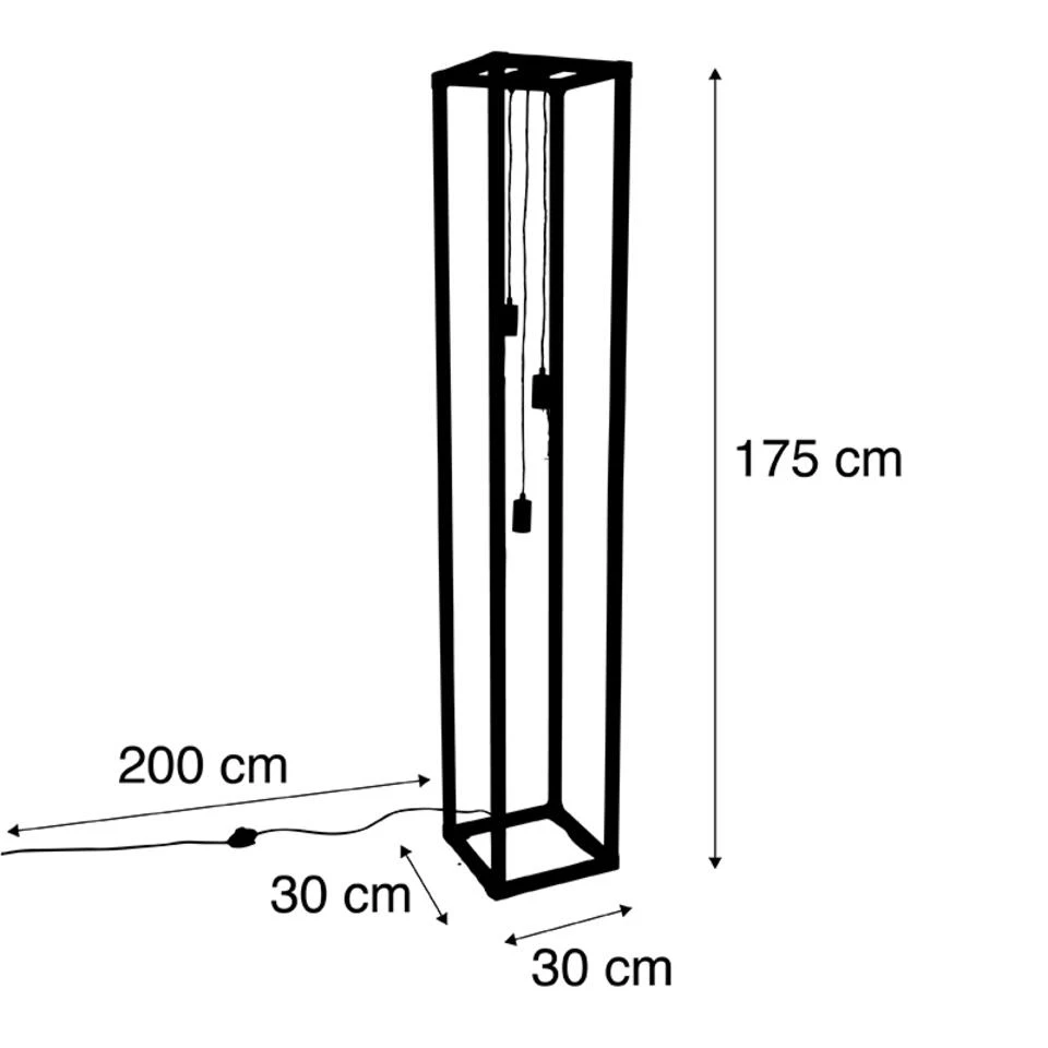 QAZQA Industriële Vloerlamp Zwart 3-lichts - Big Cage - Afbeelding 3