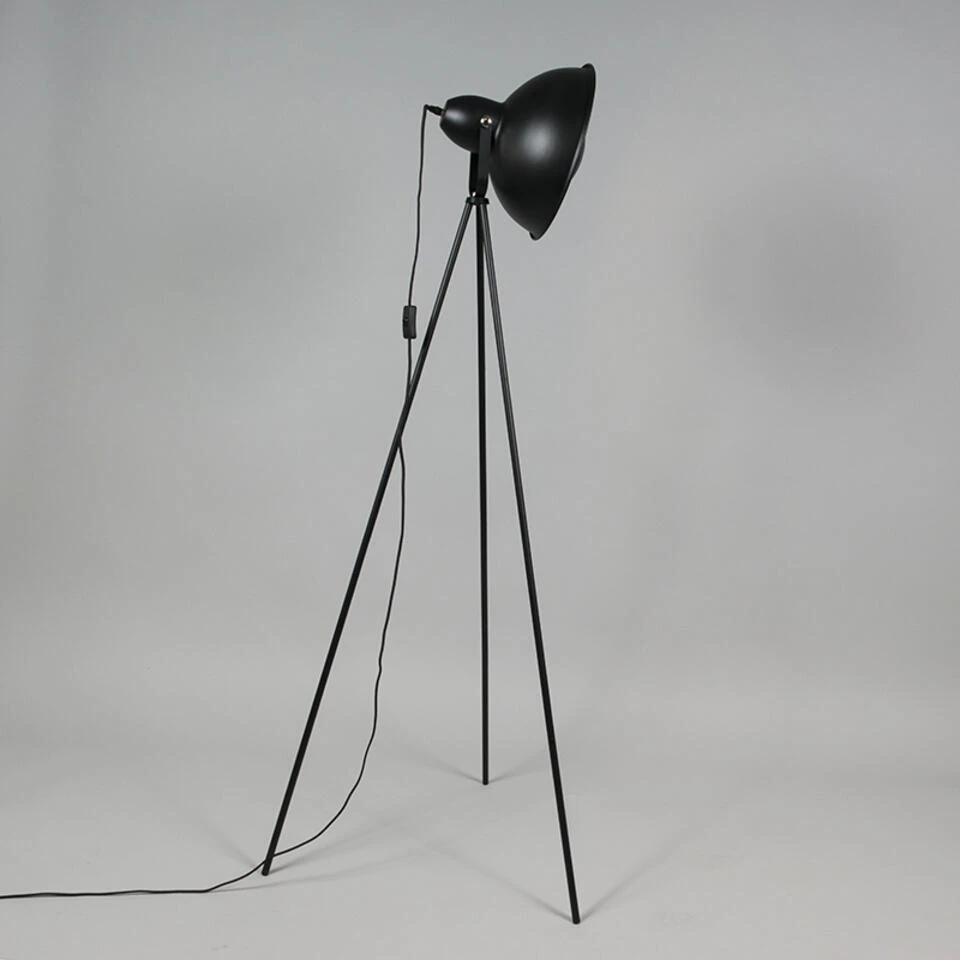 QAZQA Industriële Vloerlamp Tripod Zwart Met Goud - Magna Basic 25 - Afbeelding 2