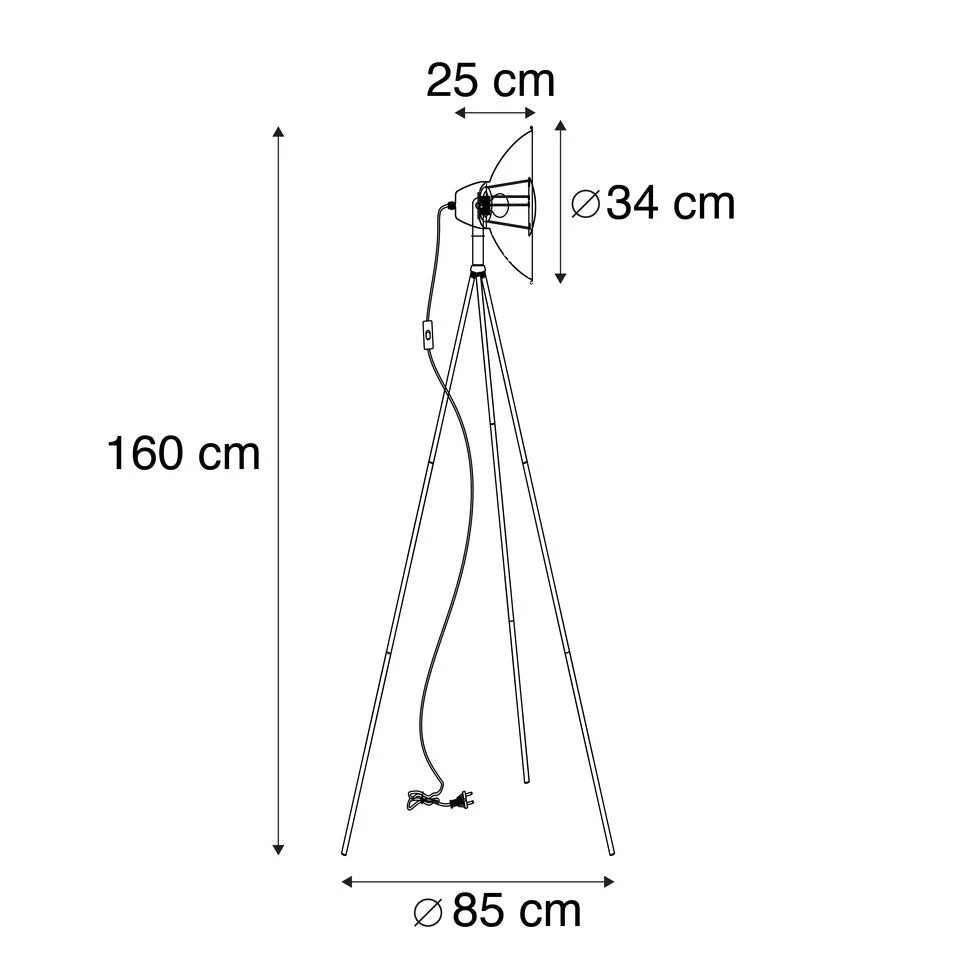 QAZQA Industriële Vloerlamp Tripod Zwart Met Goud - Magna Basic 25 - Afbeelding 3