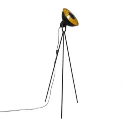 QAZQA IndustriÃ«le Vloerlamp Tripod Zwart Met Goud - Magna Basic 25