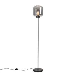 QAZQA Design Vloerlamp Zwart Met Smoke Glas - Qara