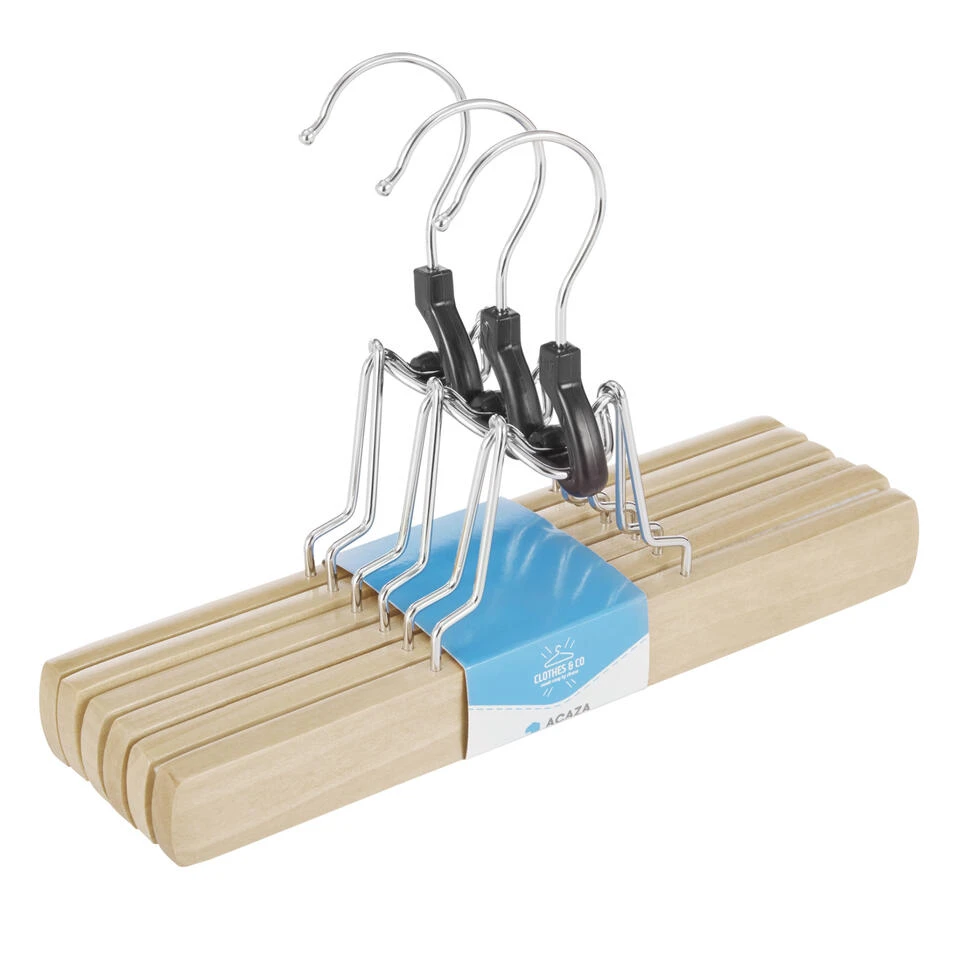 ACAZA Set Van 12 Massief Houten Kledinghangers, Anti-Slip Bescherming, Hout - Afbeelding 4