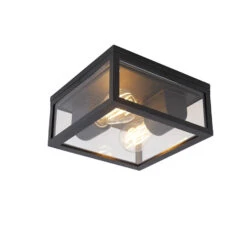 QAZQA IndustriÃ«le Plafondlamp Zwart IP44 2-lichts - Charlois