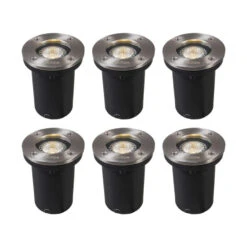 QAZQA Set Van 6 Buiten Grondspots Staal IP65 - Basic Round