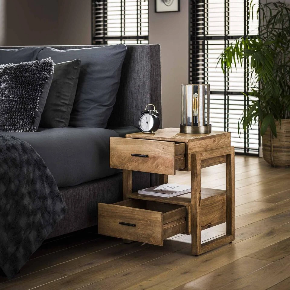 Hoyz - Nachtkastje Gobi - 2 Laden - Bruin - 45x40x55 - Afbeelding 3