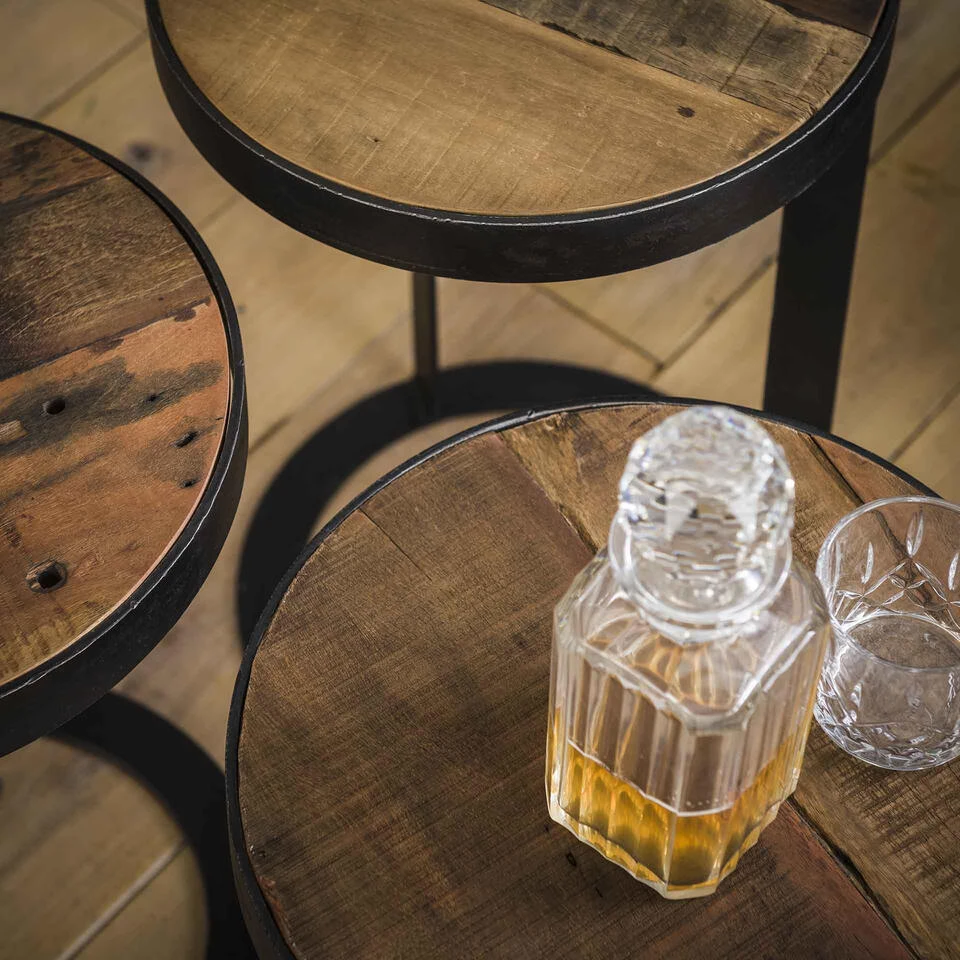 Giga Meubel Bijzettafel Set Van 3 - Rond - Robuust Hardhout - Ø35cm - Afbeelding 3