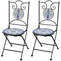 VidaXL Bistrostoelen Inklapbaar 2 St Keramiek Blauw En Wit