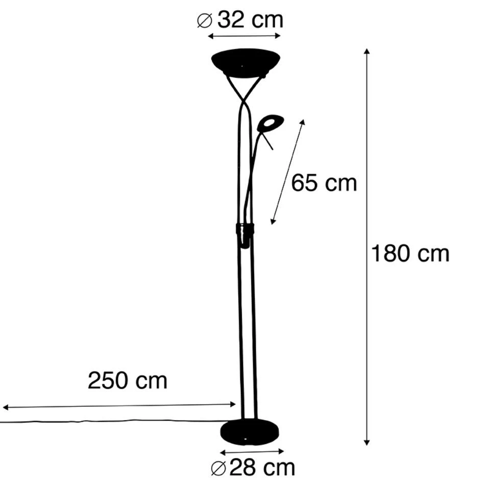 QAZQA Vloerlamp Zwart Incl. LED En Dimmer Met Leeslamp Dim To Warm - Empoli - Afbeelding 3