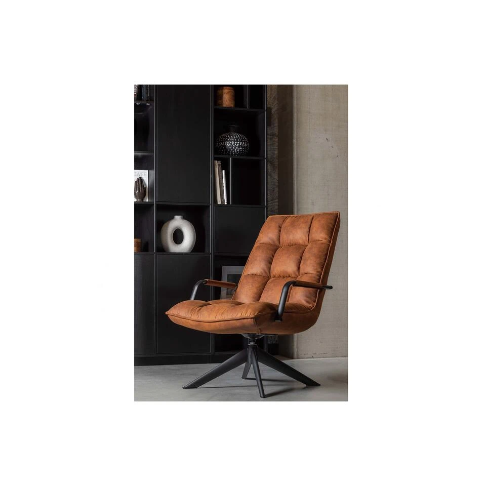 WOOOD Jouke Draaifauteuil Met Armleuning - Kunstleer - Cognac - 96x70x85 - Afbeelding 2