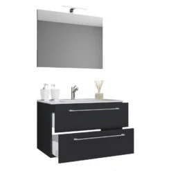 Hioshop Badkamer Spiegel Badinos Mdf - 80 Cm - Zwart