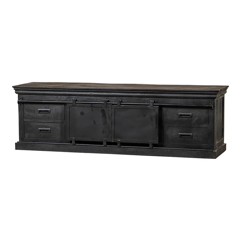 TV Meubel Portland Black 140cm - Mangohout - Zwart - Rechthoekig - Afbeelding 4