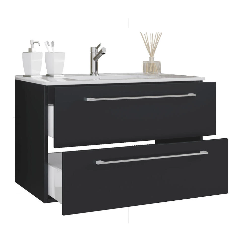 Hioshop Wastafel Badinos Mdf - 80 Cm - Zwart