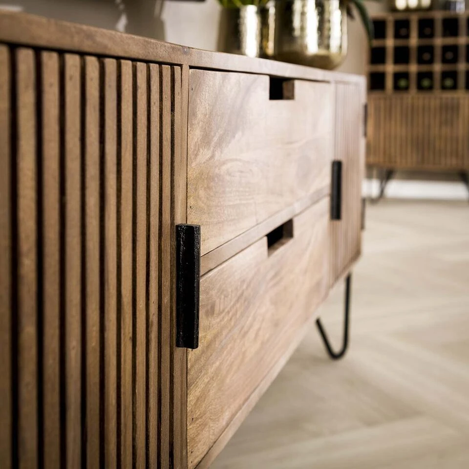 Giga Meubel Tv-Meubel Mangohout - 35x135x55cm - 2 Lades & Deuren - Afbeelding 3