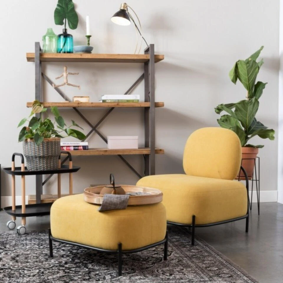 Giga Meubel Fauteuil Stof Geel - 71x66x77cm - Stoel Polly - Afbeelding 2