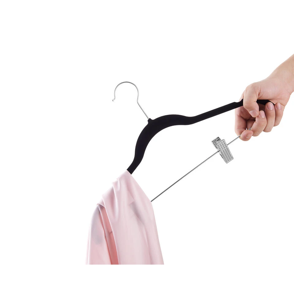 ACAZA Set Van 20 Fluwelen Kledinghangers - Metalen Haak - Zwart - Afbeelding 3