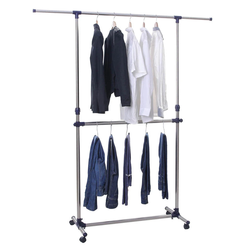 ACAZA Mobiel Kledingrek - Verstelbaar - 2 Rails - Zilvergrijs - Afbeelding 3