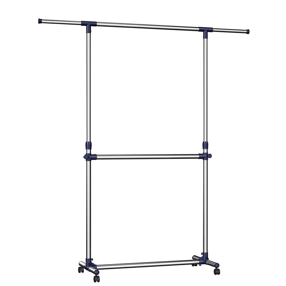 ACAZA Mobiel Kledingrek - Verstelbaar - 2 Rails - Zilvergrijs