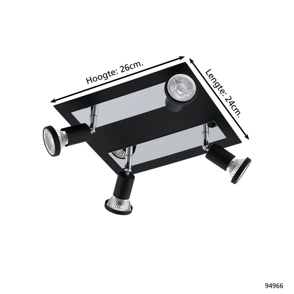 EGLO Sarria - Spot - 4 Lichts - Zwart, Chroom - Afbeelding 4