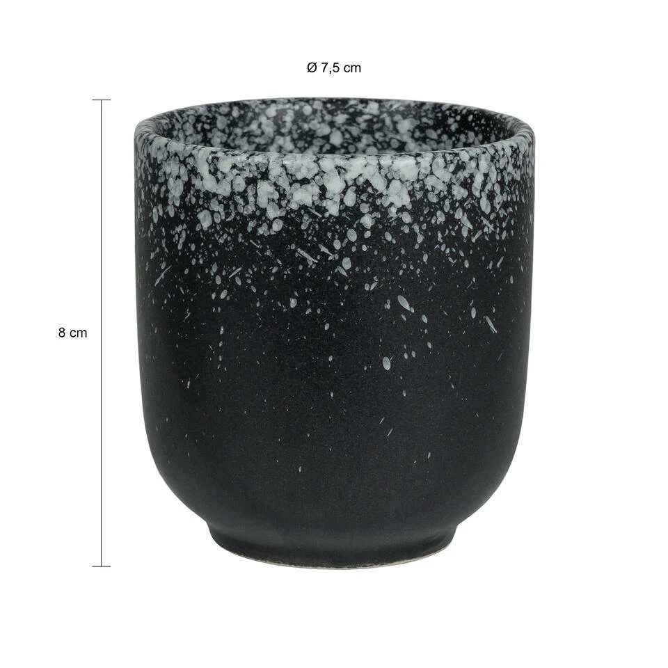 Krumble Koffie Mok - 200 Ml - Keramiek - Zwart Met Witte Spetters - Set Van 4 - Afbeelding 3