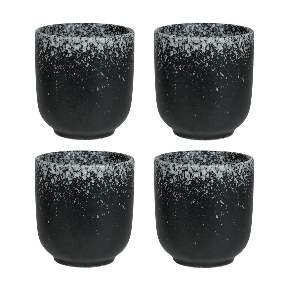 Krumble Koffie Mok - 200 Ml - Keramiek - Zwart Met Witte Spetters - Set Van 4