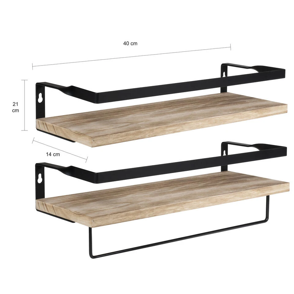 QUVIO Houten Wandplank Met Metalen Stang Voor Keuken - Afbeelding 3