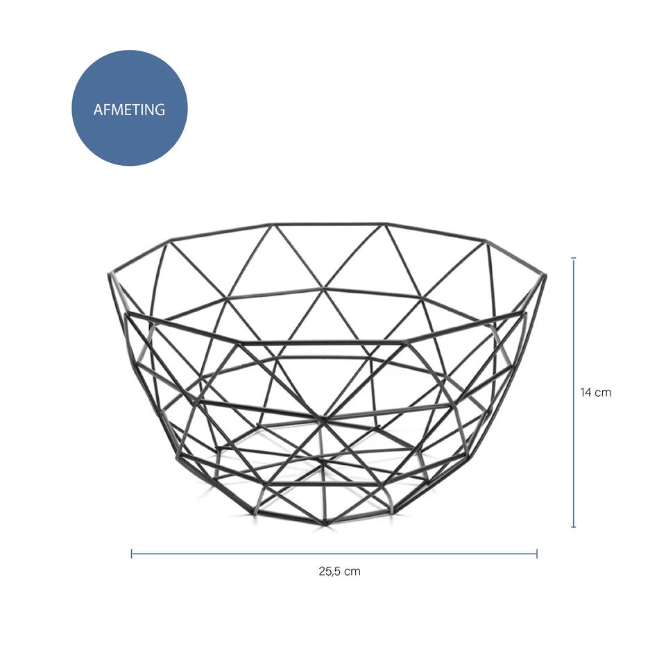 QUVIO Fruitschaal Metaal Diamantvorm - Zwart - Afbeelding 3