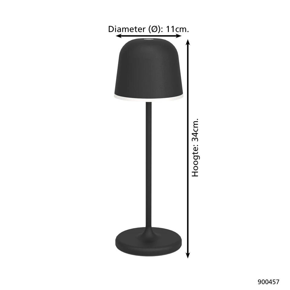 EGLO Mannera Tafellamp - Aanraakdimmer - Draadloos - 34 Cm - Zwart - Afbeelding 4