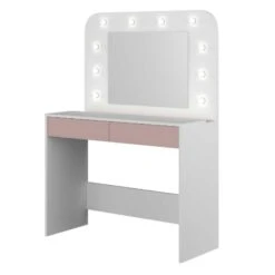 Trasman Kaptafel Holly Met Spiegel En Verlichting 2 Lades Spaanplaat - Wit/roze