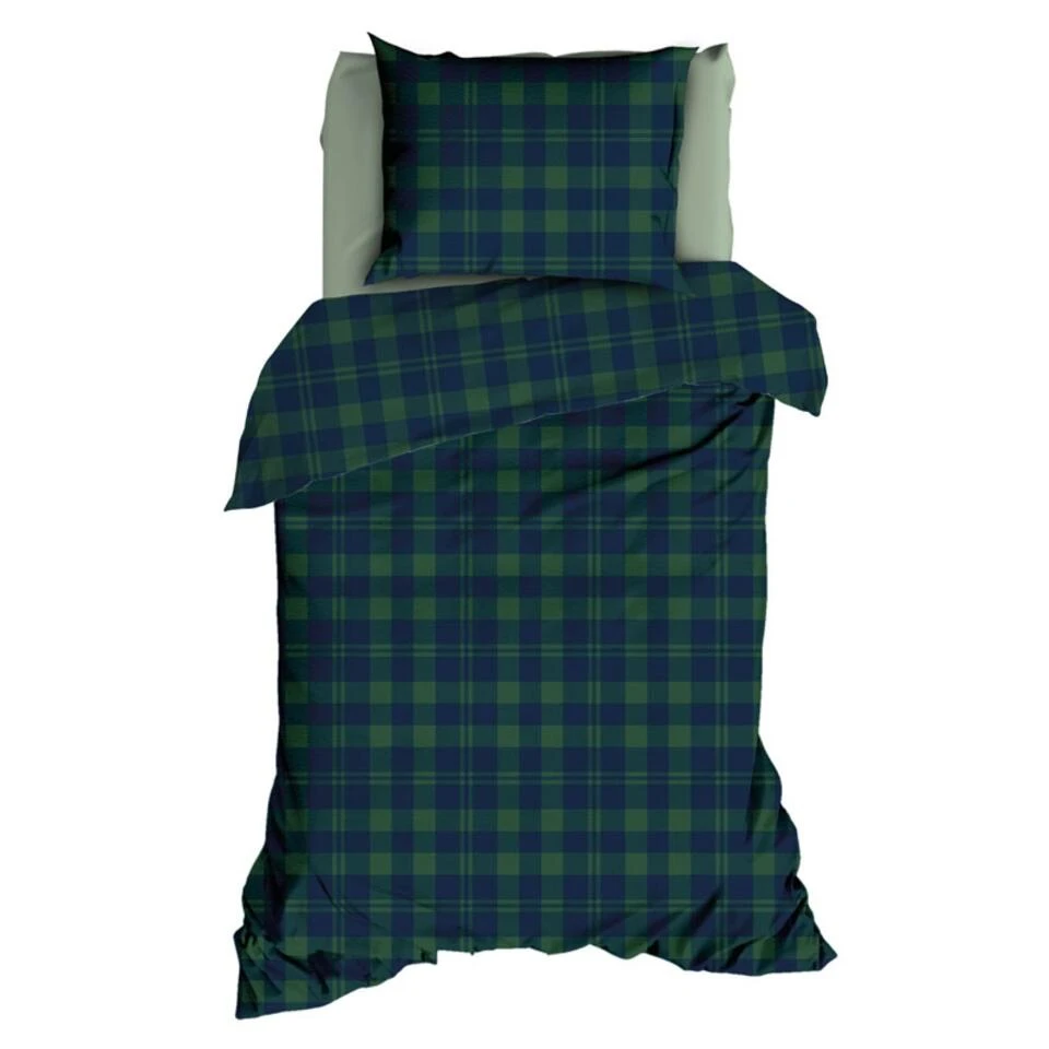 Romanette Flanellen Dekbedovertrek Lumberjack Blauw/Groen-2-persoons (200 X 2... - Afbeelding 2
