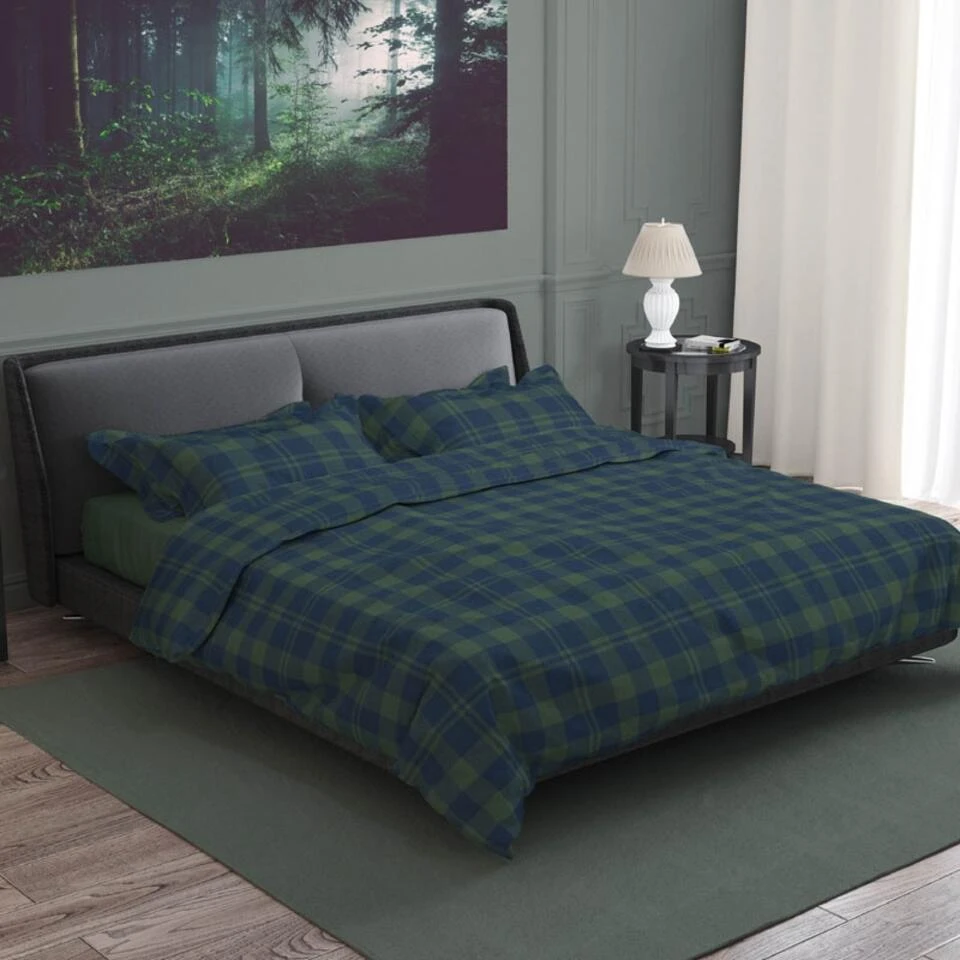 Romanette Flanellen Dekbedovertrek Lumberjack Blauw/Groen-2-persoons (200 X 2... - Afbeelding 3