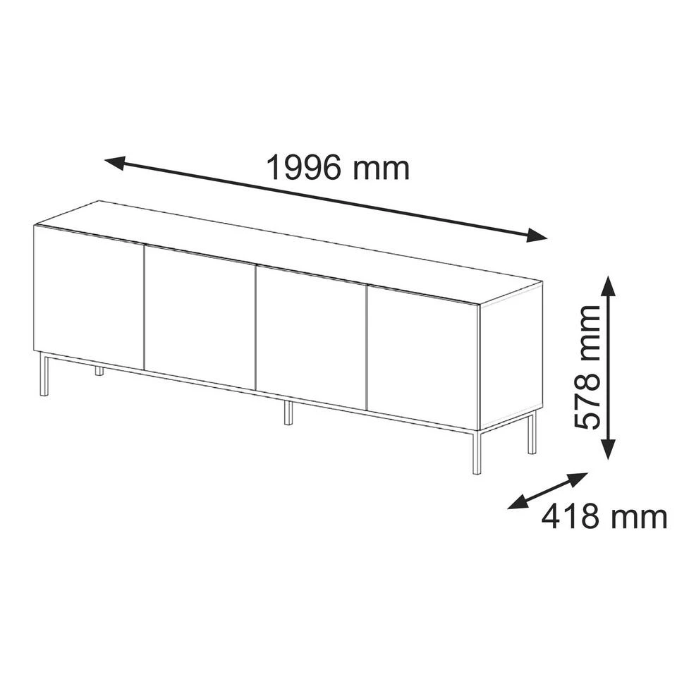 TV Meubel Ravenna F Painted MDF 58x200x42 Zwart/Beige - Afbeelding 3