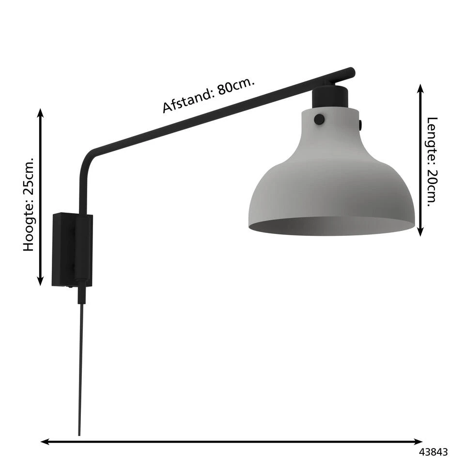 EGLO Matlock Wandlamp - E27 - 25 Cm - Grijs/Zwart - Staal - Afbeelding 4