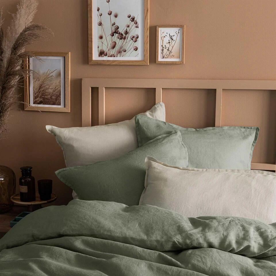 Matt & Rose Set Kussenslopen Mosgroen - 50 X 70 Cm - 100% Linnen - Afbeelding 2