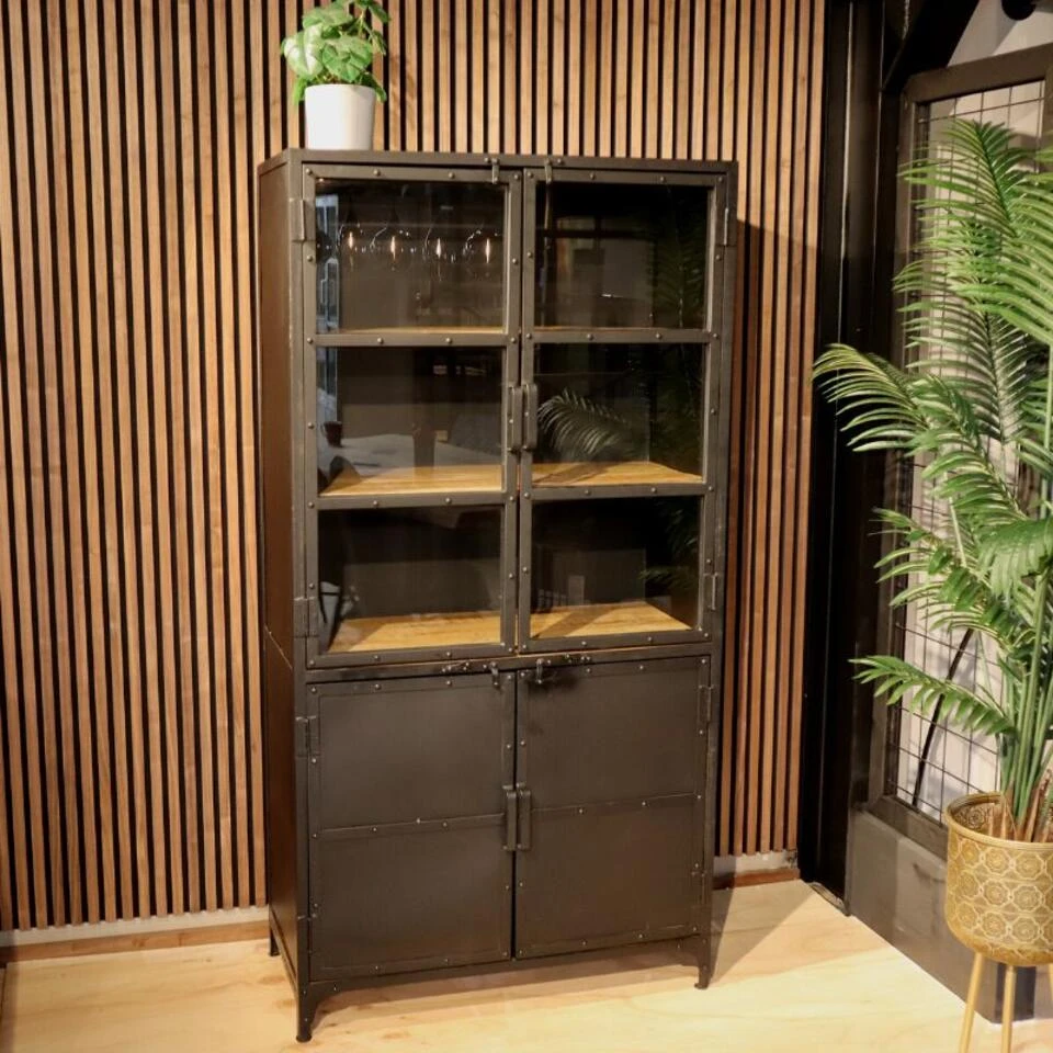 Buffetkast Industrieel Trevor Zwart Hout/ Metaal - 45x95x185 Cm - Afbeelding 2