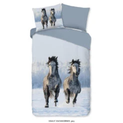 Good Morning Dekbedovertrek "Snowhorses" - Grijs - (140x220 Cm)