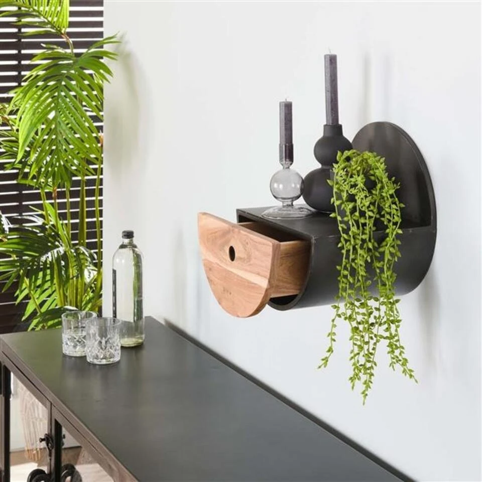 Industrieel Rond Wandrek Hout En Metaal Tim Ø 30 Cm - 25x30x30 Cm - Hout - Zwart - Afbeelding 2