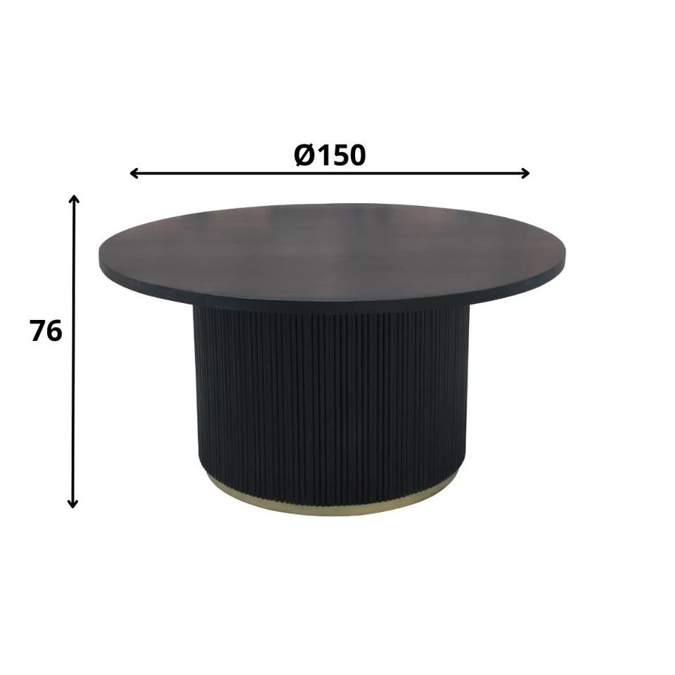 Ronde Eettafel Elora Ø150 Cm Zwart - 130x150x76 Cm - Mangohout - Zwart - Afbeelding 2