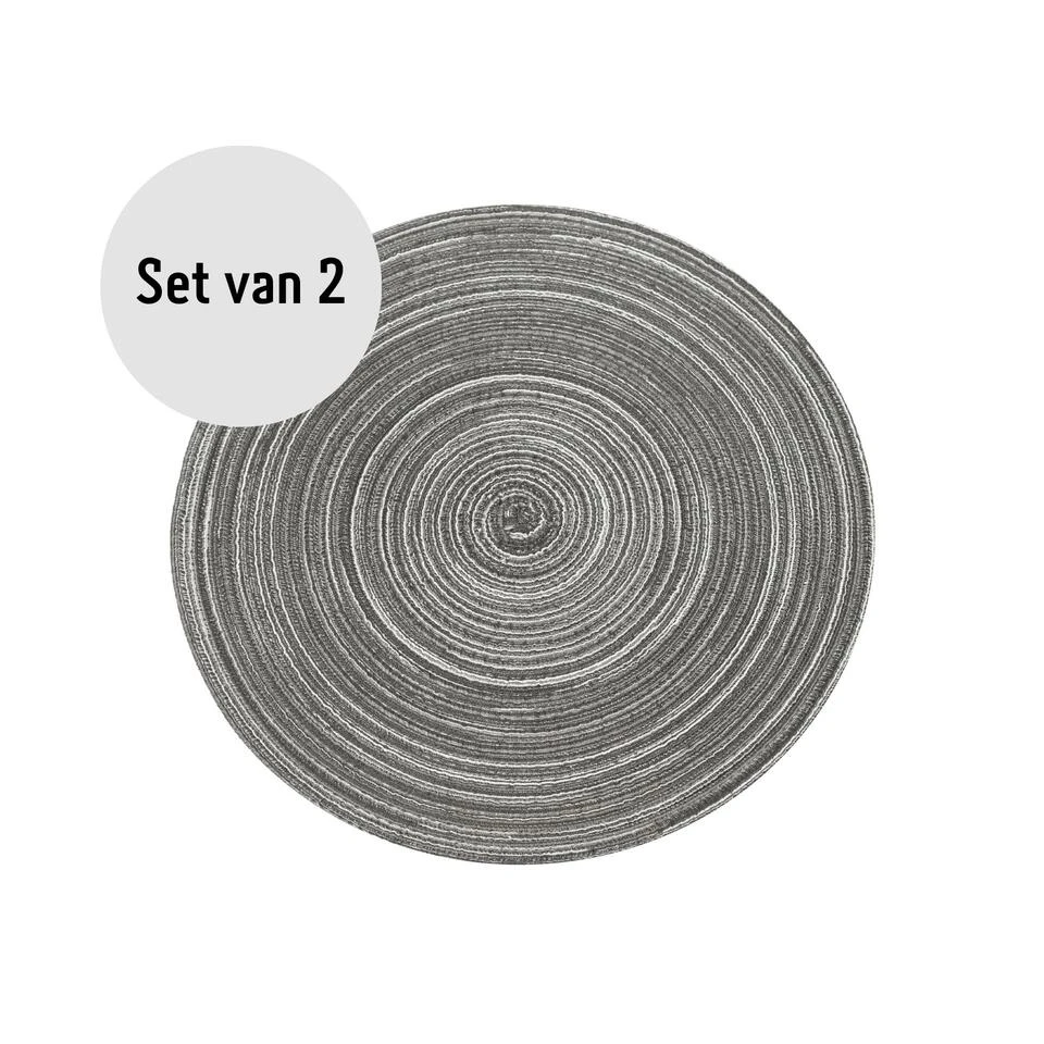Krumble Placemat Rond - Zilver/grijs - Set Van 2